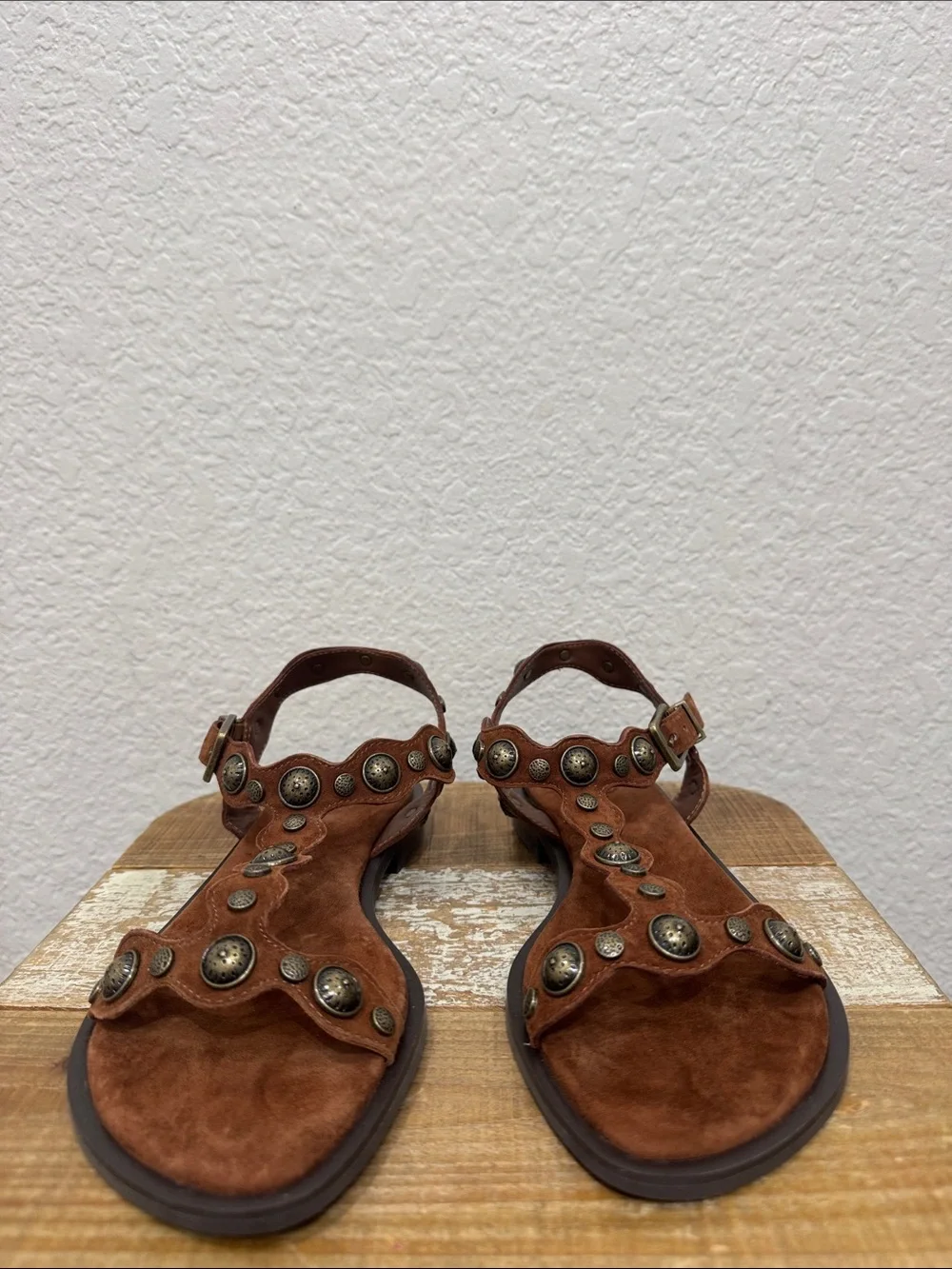 A.S.H. Phanny Suede Studded T Strap Sandal Size 38/ 7.5-8